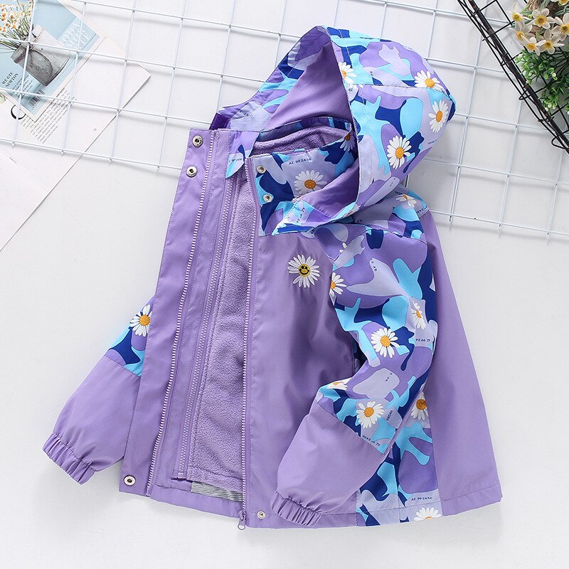 (Un cappuccio staccabile) giacca da esterno per bambina giacca a vento rimovibile indumento per bambini di mezza età, 6-12 anni