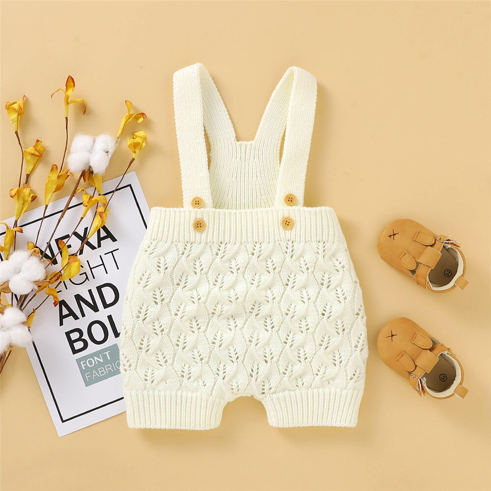 Baby Baby Jongens Meisjes Gebreide Overalls Mouwloze Effen Kleur Een Stuk Romper Lente Herfst Kleding Met Knoppen 0-24M