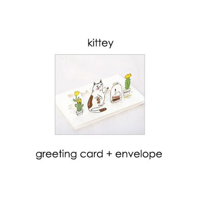 1pc gør-det-selv 3d kawaii dyr ræv kitty lykønskningskort invitation bryllup tak fødselsdag barn kort stereoskopisk kort: Kitty