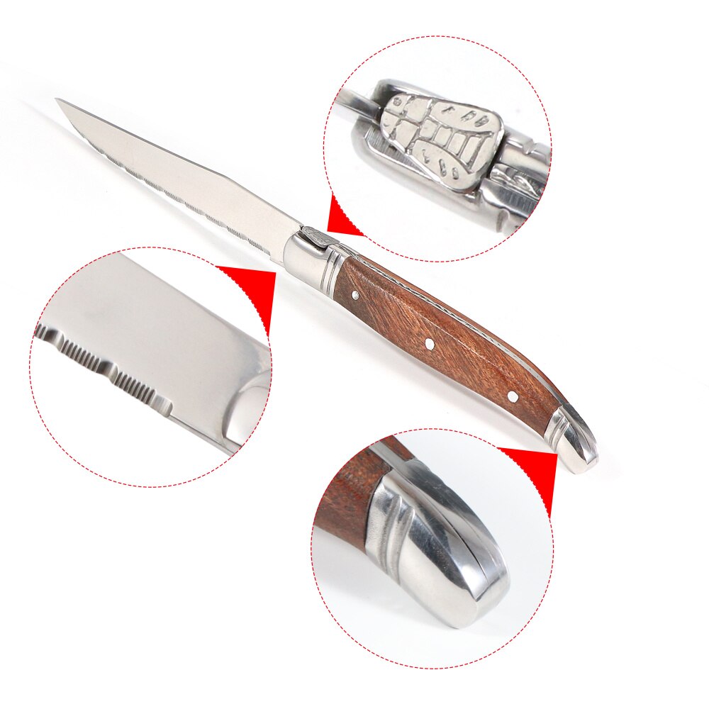 Jaswehome Laguiole 4pcs Steak Knives Stainless Steel Flatware Set Ergonomic Wooden Handle Tableware Western Dinner Knife