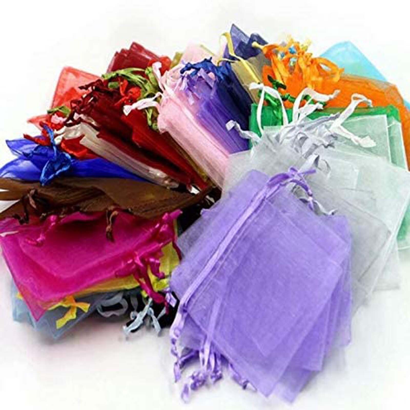 100 Pcs Sachets Pochettes Cadeau En Organza Avec Rubans Pour Bijoux 7x9cm Jewelry Pouches Organza Bag Packaging Display #30