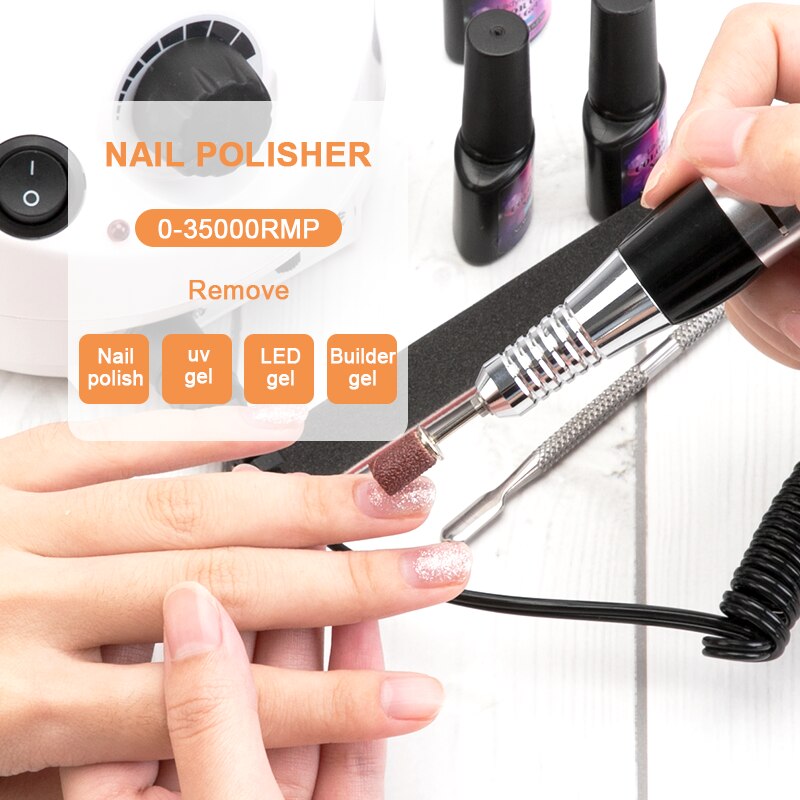 35000rpm elétrica broca do prego manicure máquina uso doméstico equipamento da arte do prego manicure 6 brocas de lixar banda acessório ferramenta do prego