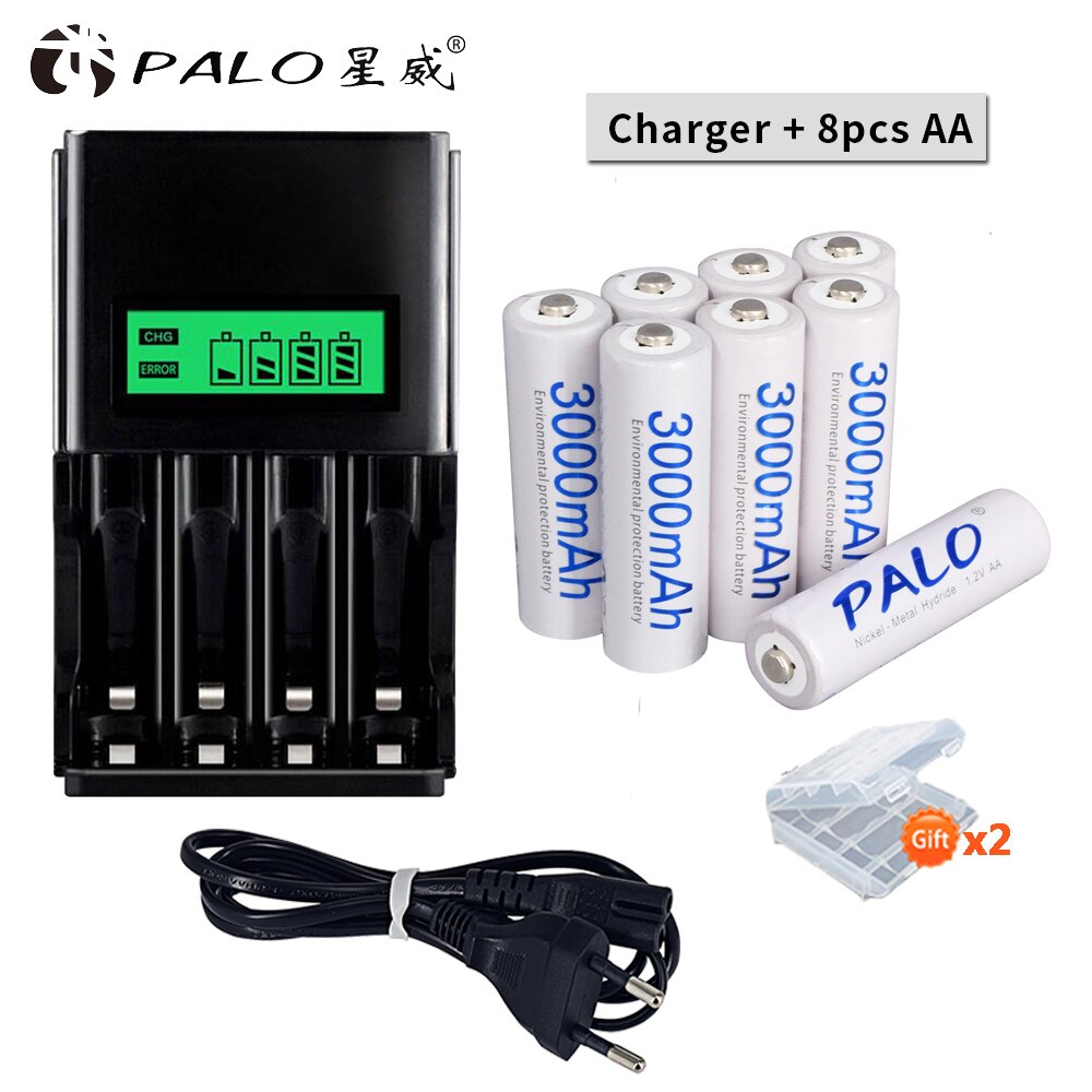 8 Stuks Aa Batterij Batterijen 1.2V Aa 3000 Mah Ni-Mh Vooraf Opgeladen Oplaadbare Batterij 2A Voor Camera Speelgoed: 8 AA with charger