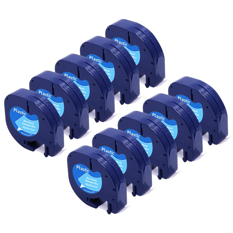 Cintas de etiquetas para Dymo LetraTag LT, 91200, 91330, 10697, 91220, 59421, S0721510, color negro sobre blanco, paquete de 10 Uds.: A91205