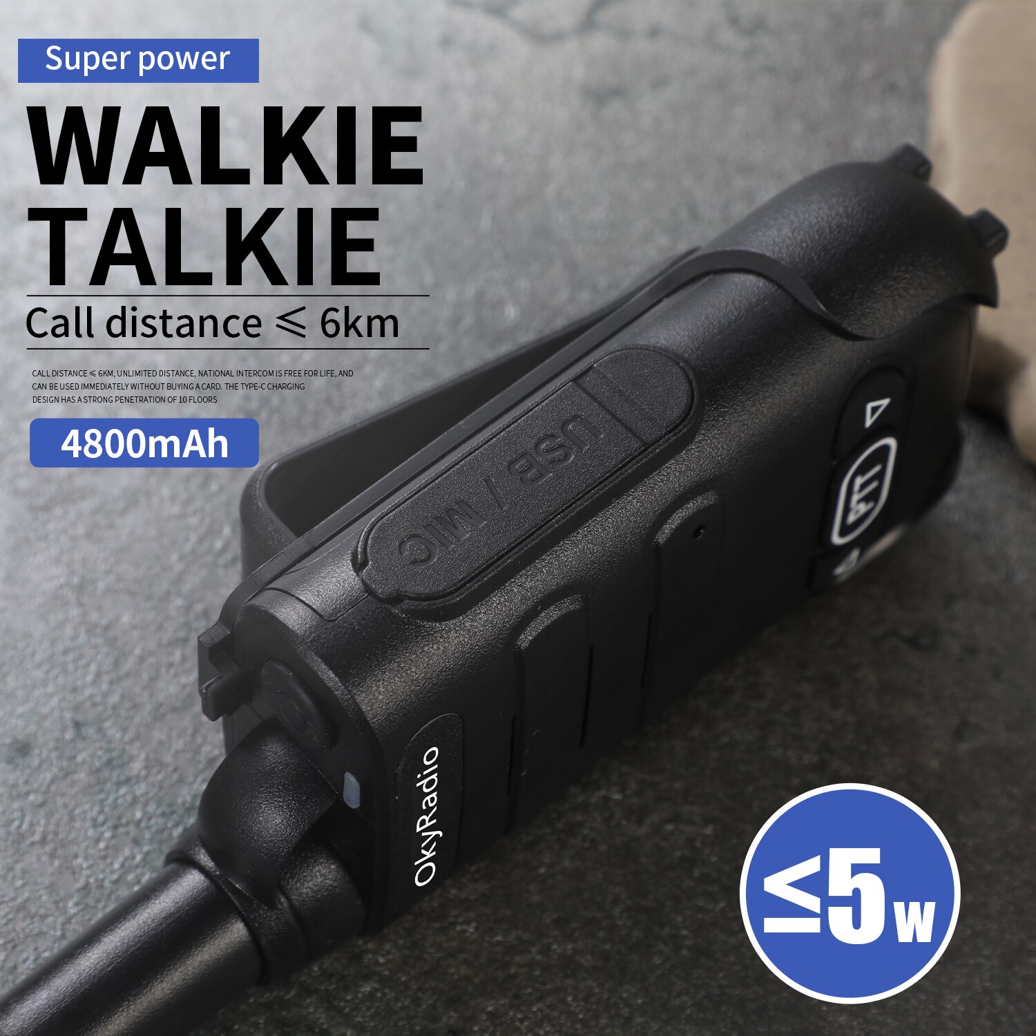 2022 5W Power 470Mhz Werk Walkie-Talkie 6Km Call 4800Mah Batterij Draagbare Waterdichte Walkie-talkie Sterke Anti
