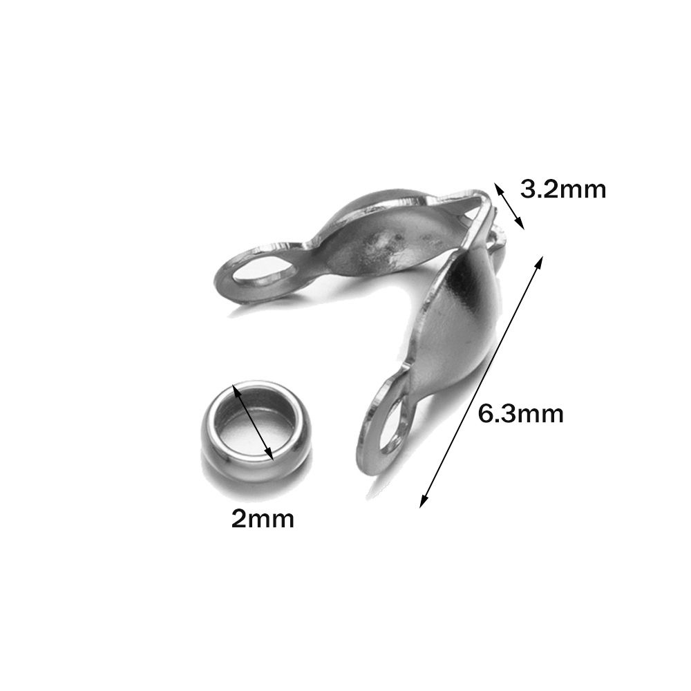 50 Uds. De puntas de cuentas de engarce de acero inoxidable, cubiertas de nudos, puntas de cuentas plegables con 50 Uds. De tapas finales para fabricación de joyería artesanal DIY: Gris