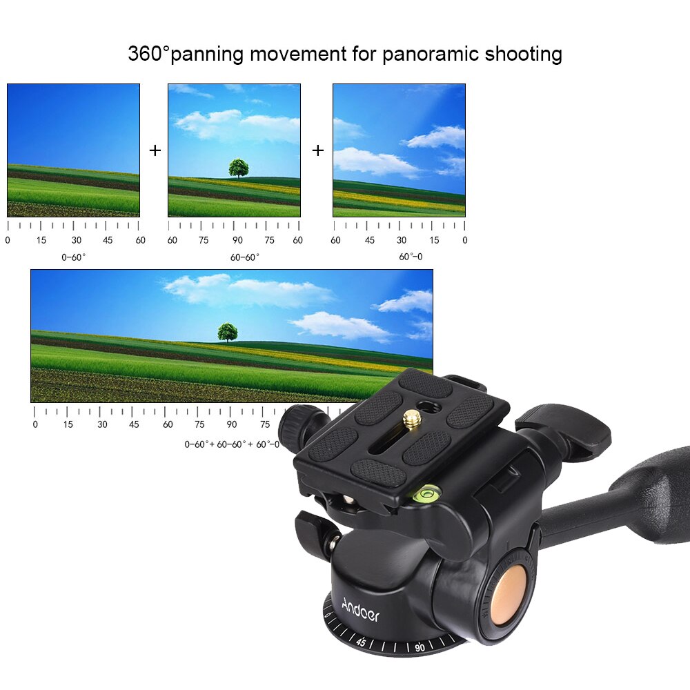 Andoer Q08 3-Way Fluid Head Rocker Arm Video Tripod Ball Head+Quick Release Plate for DSLR Camera Tripod Monopod Ball Head