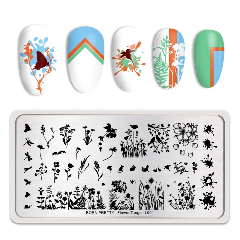 BORN PRETTY Nail Stamping Plates Flower Tango Patterns Rectangle Stainless Steel Template Nail Art Image Print Plates