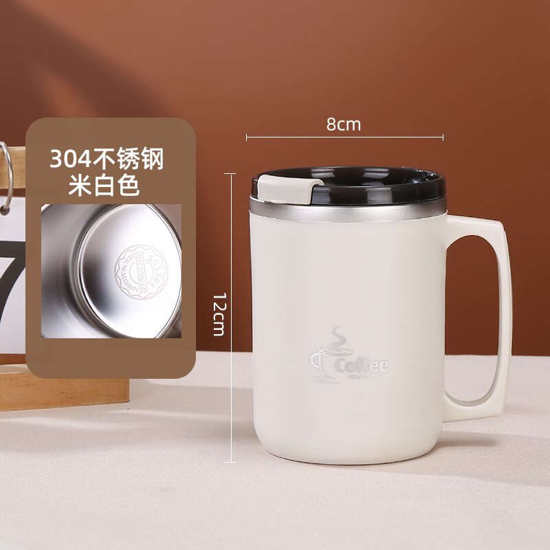 Copo de café de leite de aço inoxidável parede dupla térmica isolada copos de água e canecas de metal caneca de café: BRANCO