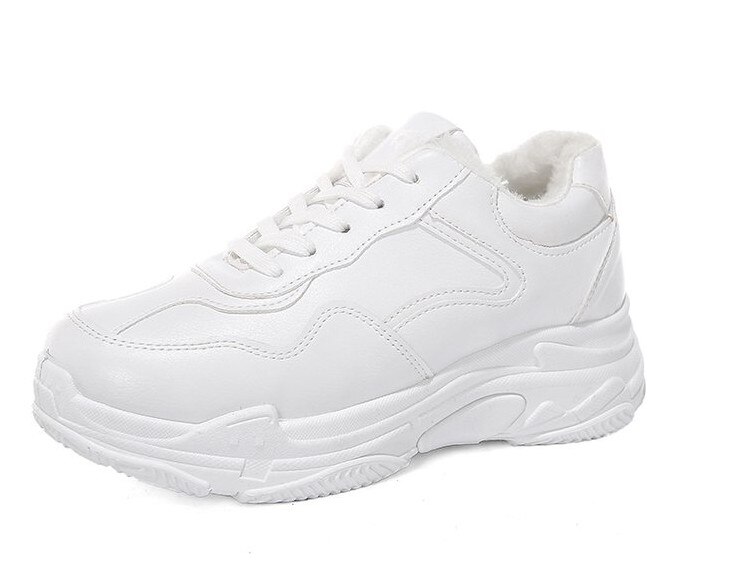Løbesko fritidssko kvinde sneakers efterår lyse hvide sneakers platform dame sko behagelig mesh snøre: Plyshvid / 39