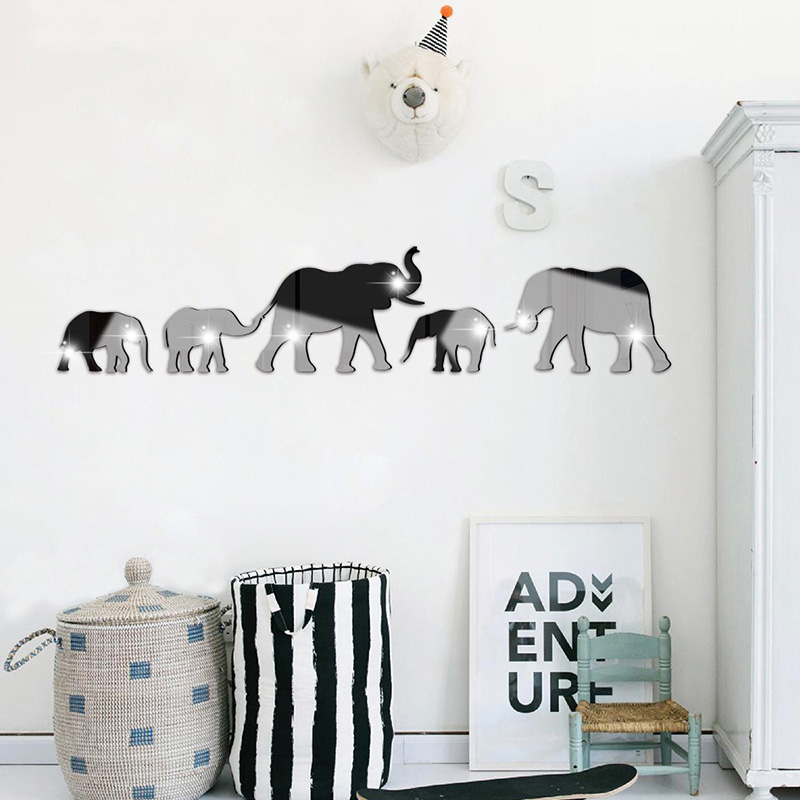 Olifant Spiegel Muursticker Home Eenvoudige Decoratie Woonkamer Tv Muur Decor Gouden Zwarte Olifant Decals Muur Spiegel Stickers