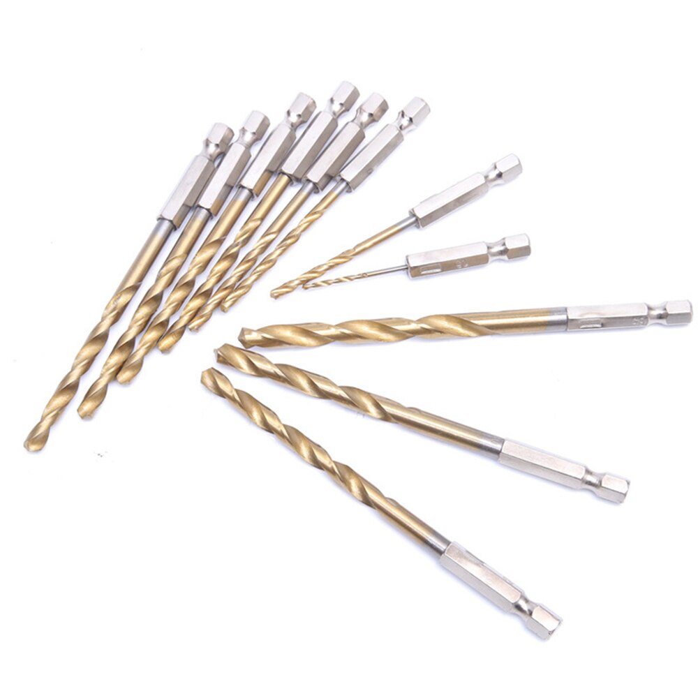 13pcs HSS Drill Bit Set High Speed Steel Titanium Coated Drill Bit 1/4 Hex Shank 1.5-6.5mm Hexagonal Handle Twist Drills