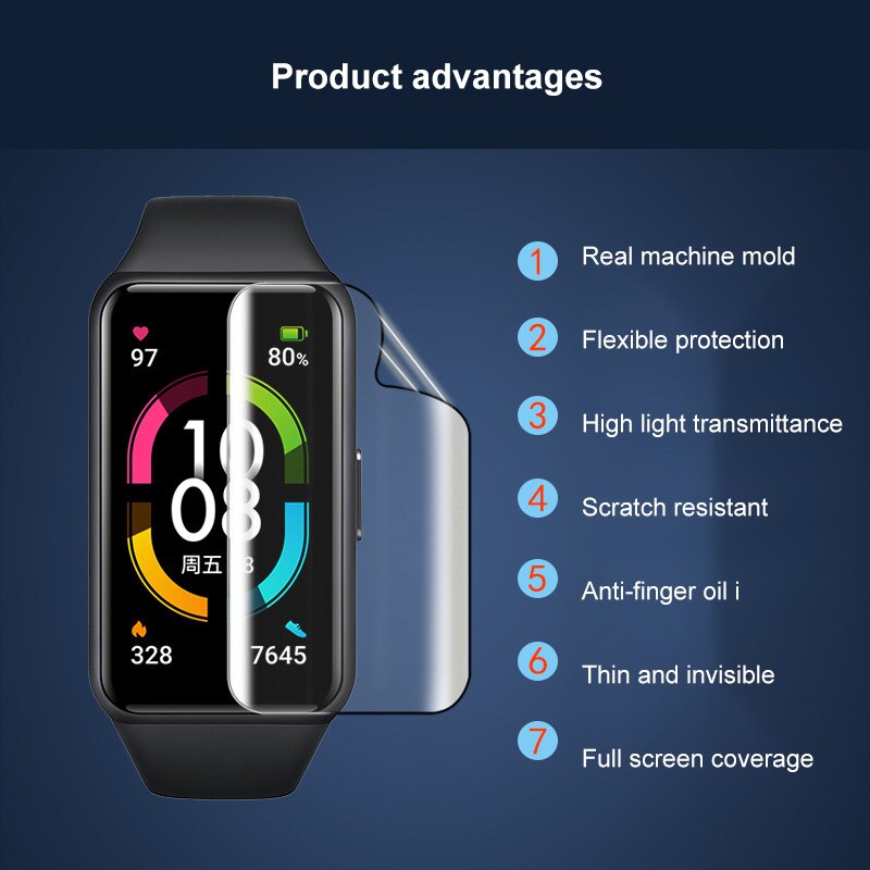 3/5 stück schutzglas für armband 3d 6 displayschutzfolien für huawei/glory-armband , 6 explosionsgeschützte tpu-schutzfolien für armband 6