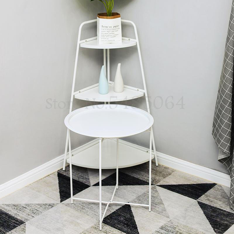 Mesa auxiliar plegable de hierro, mesa de centro pequeña de estilo nórdico, mesa de esquina multifuncional de hierro, mesita de noche, mesa de centro de flor