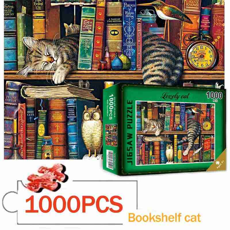 Slaperige Kat 1000 Stuk Puzzel Voor Volwassenen Kids Educatief Kat Boek Huis Puzzel Kleur Puzzel Speelgoed
