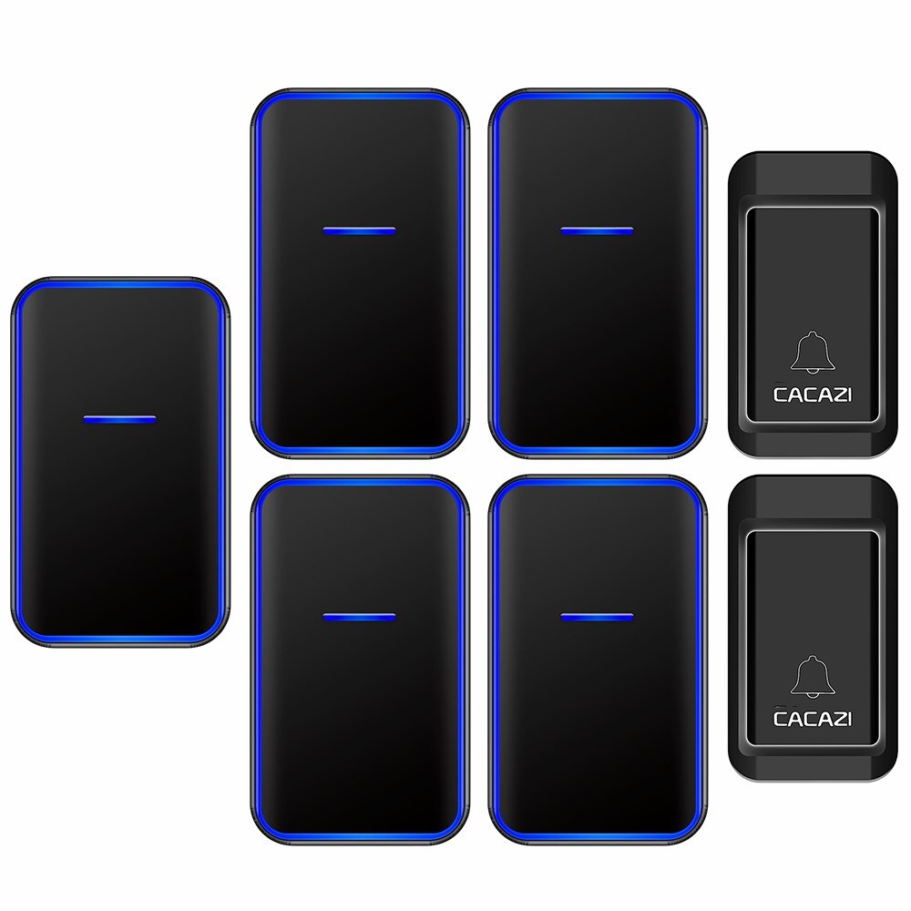 Cacazi Waterdichte Self-Powered Draadloze Deurbel Met Geen Batterij Nodig Home Deur Ring Bell 2 Knop 5 Ontvanger Ons eu Uk Plug