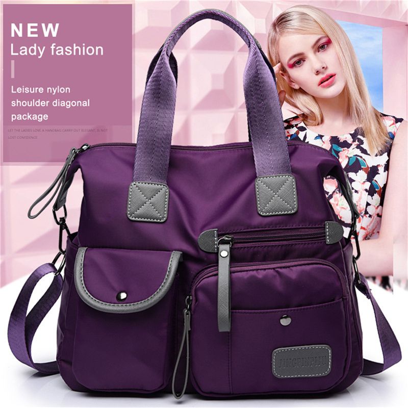 sac fourre-tout imperméable à l'eau Oxford pour femme sac à bandoulière en Nylon décontracté sac momie sac en toile de grande capacité: Purple