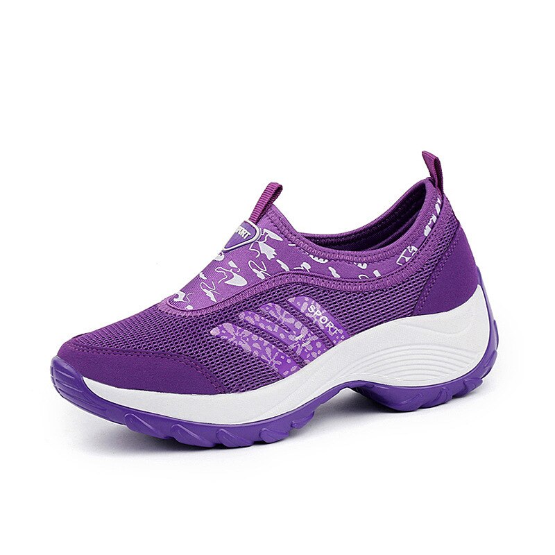 Zapatillas de plataforma WETRICS para Mujer, zapatillas deportivas de aumento Casual, Zapatos planos de malla transpirable, Zapatos vulcanizables, Zapatos Mujer: new purple sneakers / 5,5