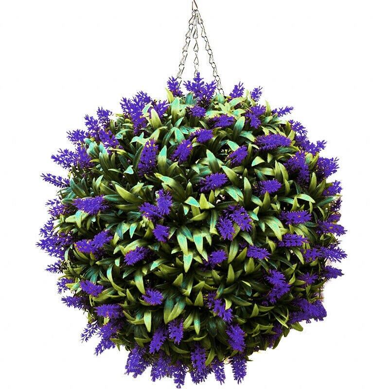 3PCS Artificial Lavender Flower Hanging Basket Plant Purple Topiary Ball Garden Decor 20cm/25cm/30cm