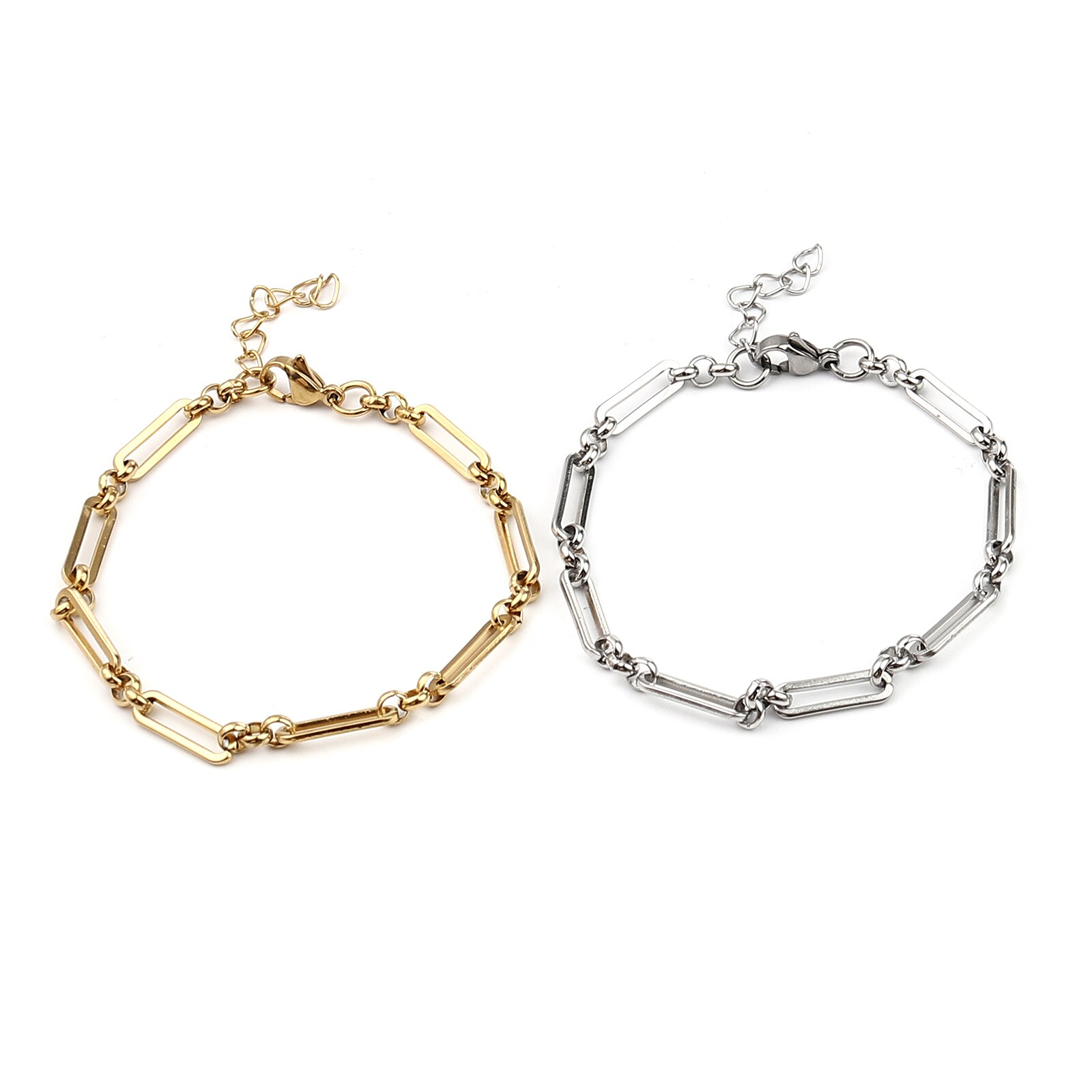 Stainless Steel Bracelets For Man Woman Gold Color Hand Jewelry Oval Adjustable Metal Chain Bracelets