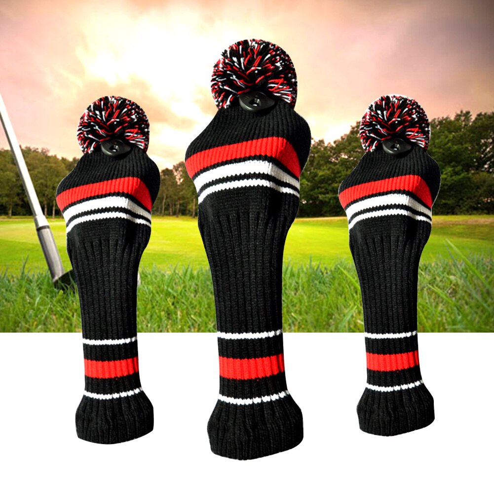 3Pcs Voor Driver Anti Scratch Golf Headcover Set Accessoires Big Pom Pom Sport Stofdicht Lange Hals Zachte Gebreide Beschermende golf