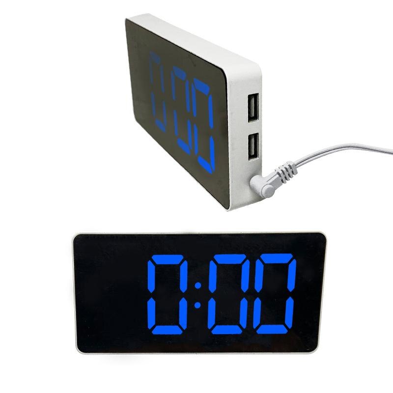 Led Digitale Bureauklok Elektronische Tafel Wekker Met Usb Laders Temperatuur Datum Display: blue