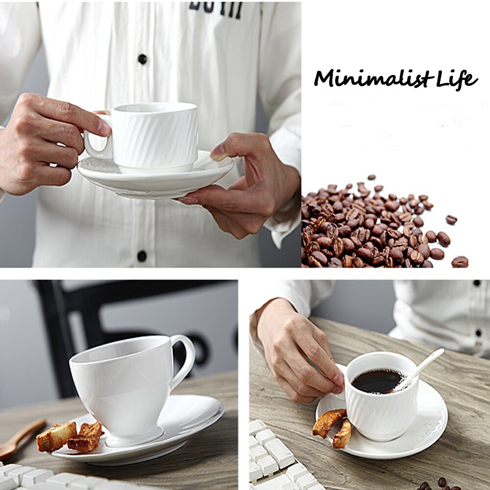Juego de tazas de café de porcelana blanca con platillo, taza de café y té de cerámica, taza de café y platillo