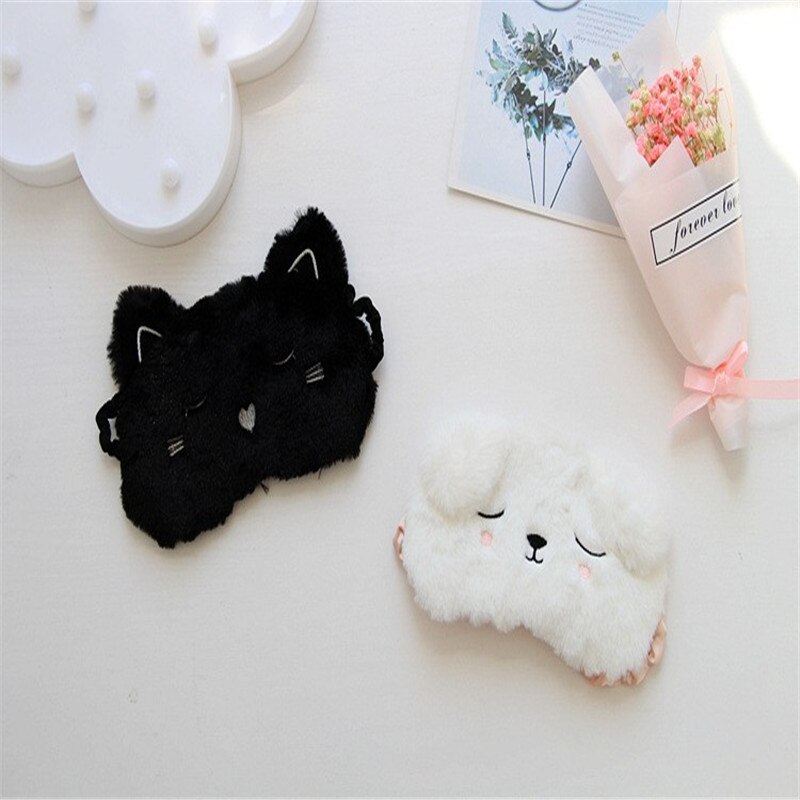 1 pièces mignon dessin animé chat blanc chien oeil masque lunettes de voyage ombrage sommeil sieste yeux masque ombre ombre couverture Patch oeil soin outil
