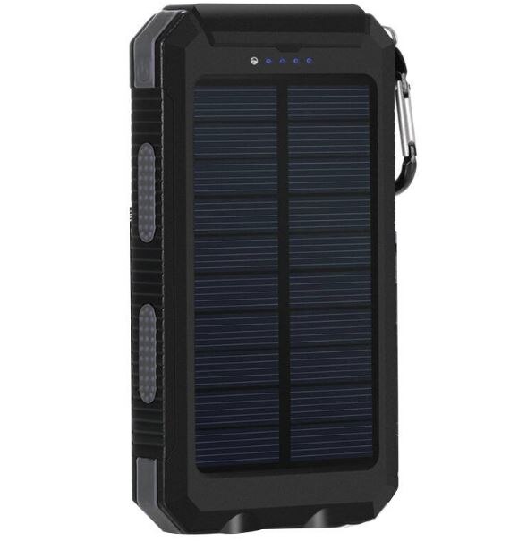 Cargador de batería solar portátil GGX ENERGY 8000mah para teléfono exterior, brújula de Camping + polvo/agua + luz LED + 2 salidas xUSB: Black