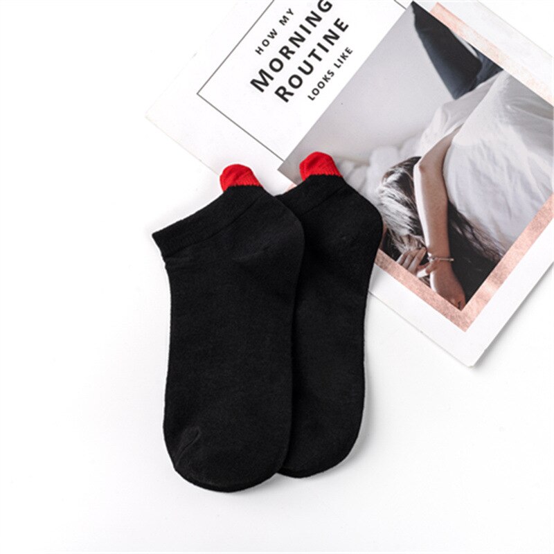 1Pairs Women Socks Harajuku Female Cotton Ankle Socks White Heart Socks Cute Girls Students Comfortable Heart Short Socks: Black