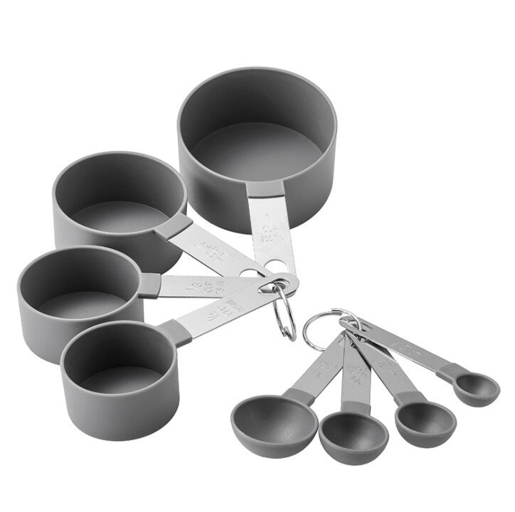 4Pcs/8Pcs Measuring Cup and Spoon Multipurpose Spoon Cup Measuring Tool Baking Accessories Stainless Steel Handle Kitchen Gadget: Gray Set