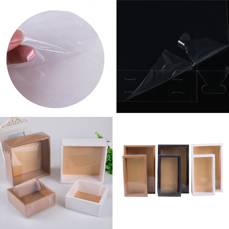 10 Uds caja de de Kraft ventana PVC transparente Galleta de macarrón caramelo pastel caja de embalaje con tapa transparente de Navidad Favor de Partido de la boda