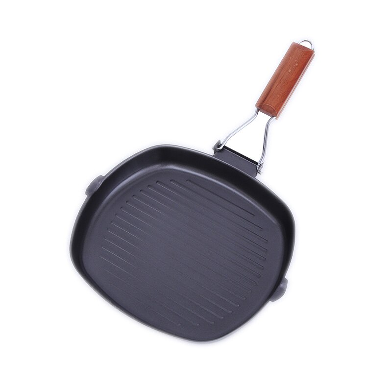 Poêle à Steak en fonte Non collante avec poignée en bois, poêle pliable et Portable, 20-28cm,: Default Title