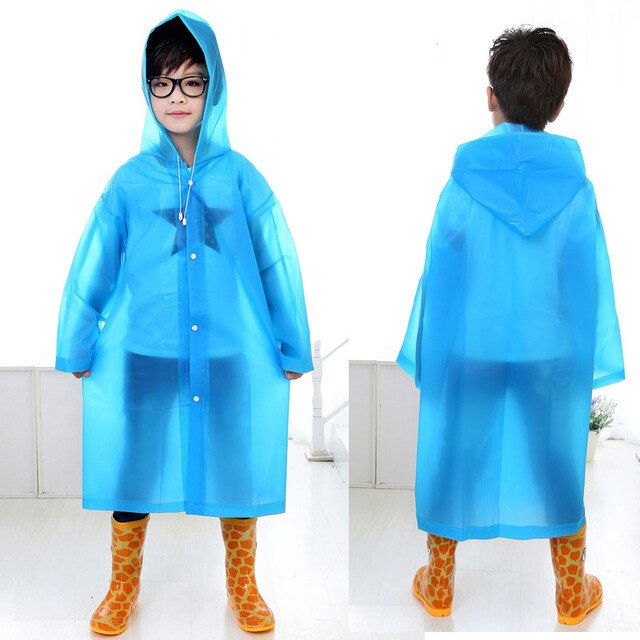 Fghgf gennemsigtig børn regnfrakke pige børn regnfrakke vandtæt dreng capa wiche eva rygsæk regndæksel poncho regntøj: Blå