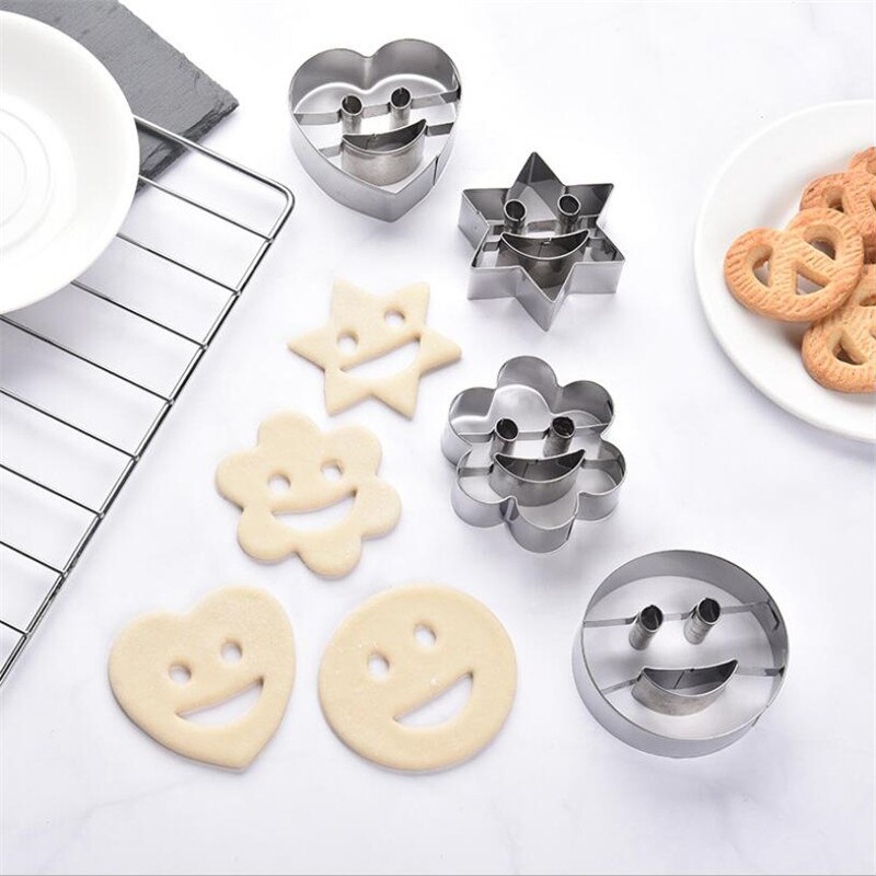 4 stykke smiley rustfrit stål cookie cutter kiks skimmel fondant kageform bageværktøj sukker kiks skimmel