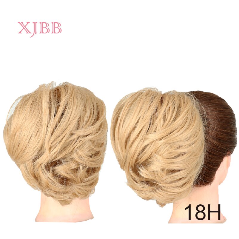 Xjbb syntetisk hår knold lige elastik hår extensions scrunchies donut chignon kort hestehale til kvinder: 18h