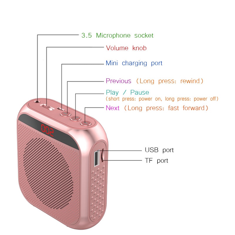 Junke  k3 bærbar stemmeforsterker megafonforsterker med kablet mikrofonhøyttalerehøyttaler usb og tf  mp3 lærerutdanning