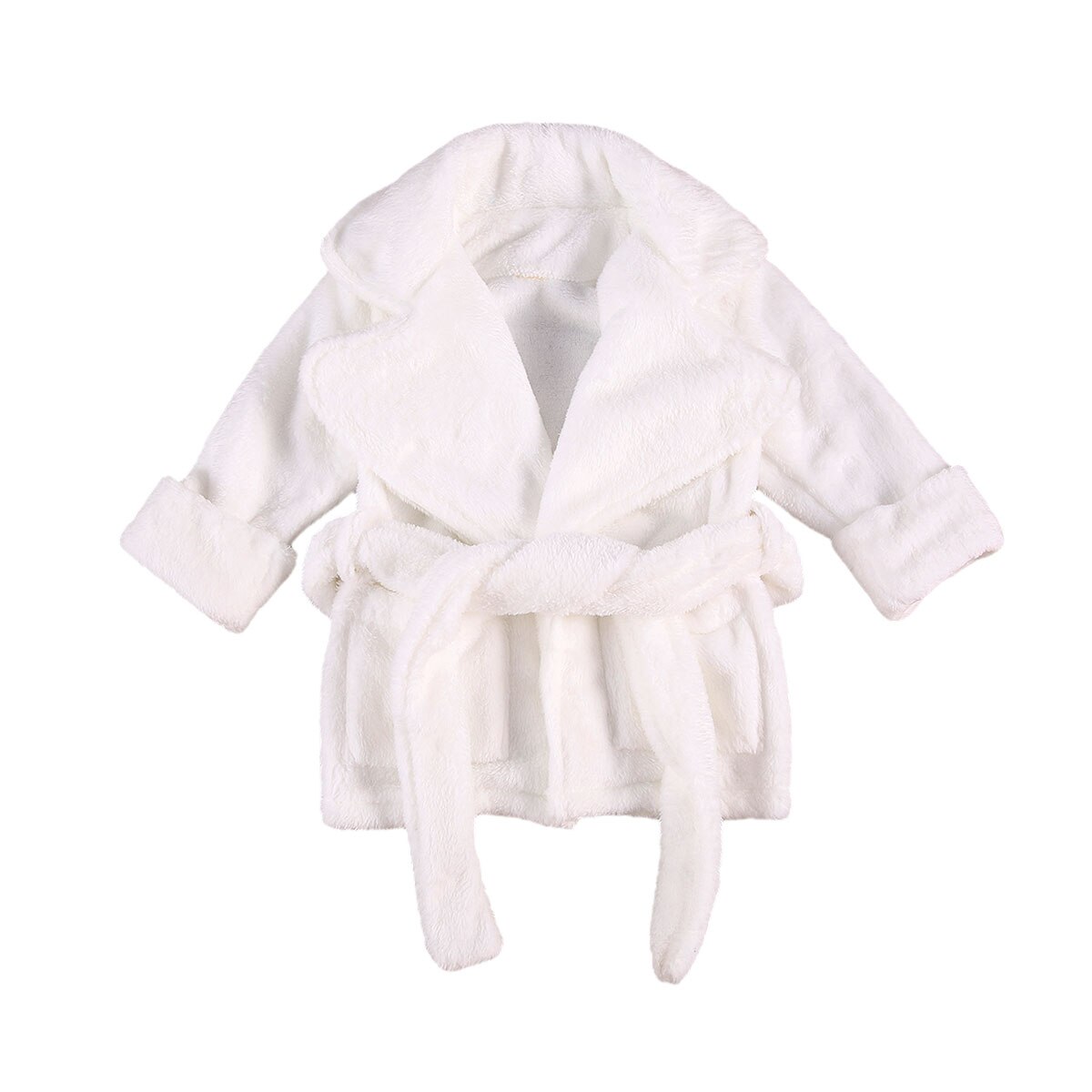 Opperiaya Baby Jongens Meisjes Flanellen Badjas Ultra Zachte Effen Kleur Lange Mouw Revers Robe Met Riem En Pocket: WHITE / 5T