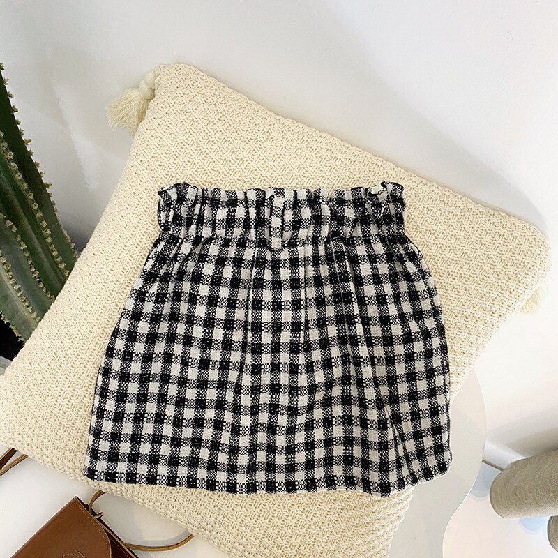 2 3 4 5 6 år baby pige nederdel efterår koreansk stil børn plaid lommer elastisk talje nederdel til pige små børn børn mini nederdel