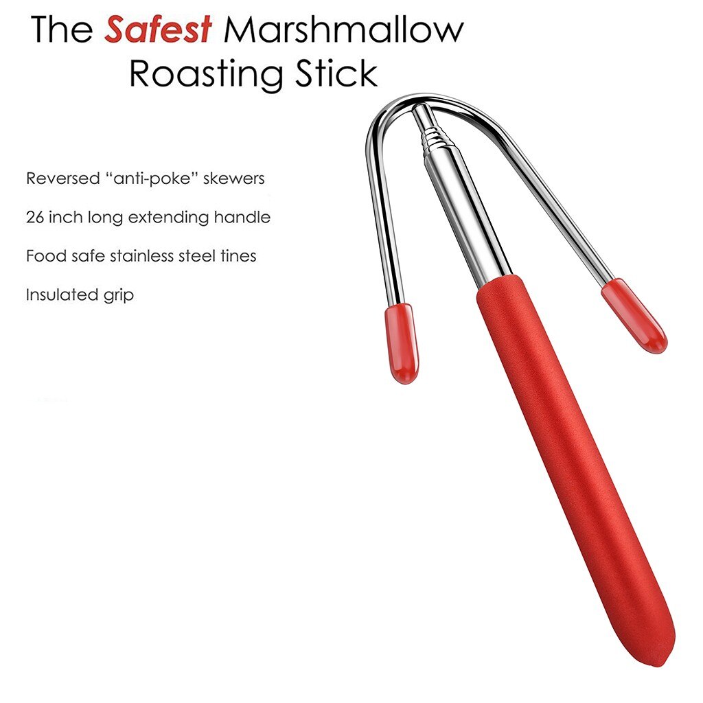 Durable Roasting Fork Stick Stainless Steel Wooden Handle Telescoping Skewer Grilling Tools For Home Kitchen Backyard BBQ