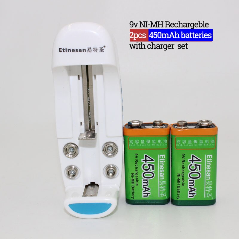 Etinesan 9V 450mAh NiMH Rechargeable Batteries Rectangular Battery -Ultrahigh capacity