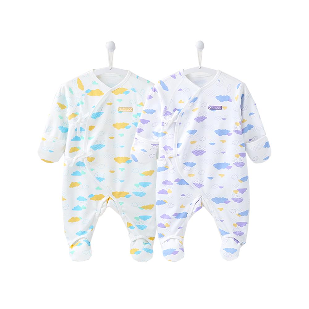 COBROO 3-Pack Baby Girl Betaalde Sleeper met Wanten 100% Katoen Allover Wolken Baby Meisje Pyjama Set 0- 3 maanden: Blue-Purple / 0-3M