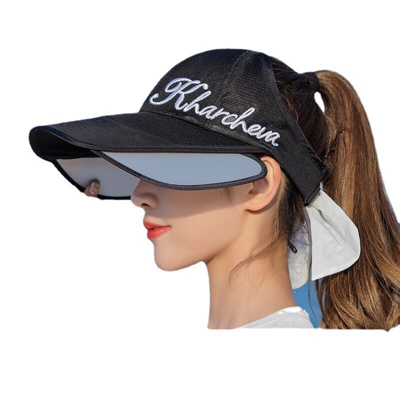 Hat Female Pull Board Sun Hat Sun-Proof Face Cover UV Protection Korean Wide Brim Cycling Sun Topless Hat Summer