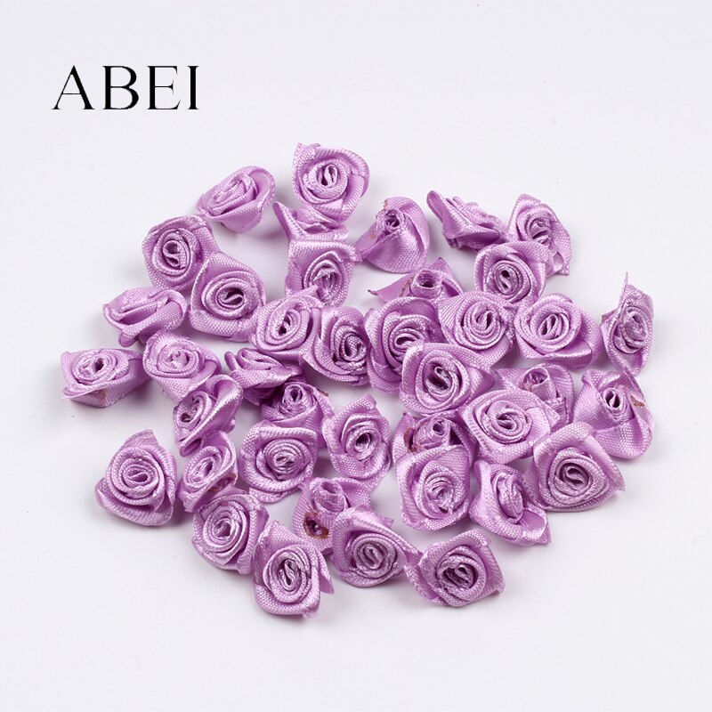 100pcs 15mm Light Purple Rose Artificial Silk Ribbon Flower Head DIY Garments Accessories Handmade Crafts Project