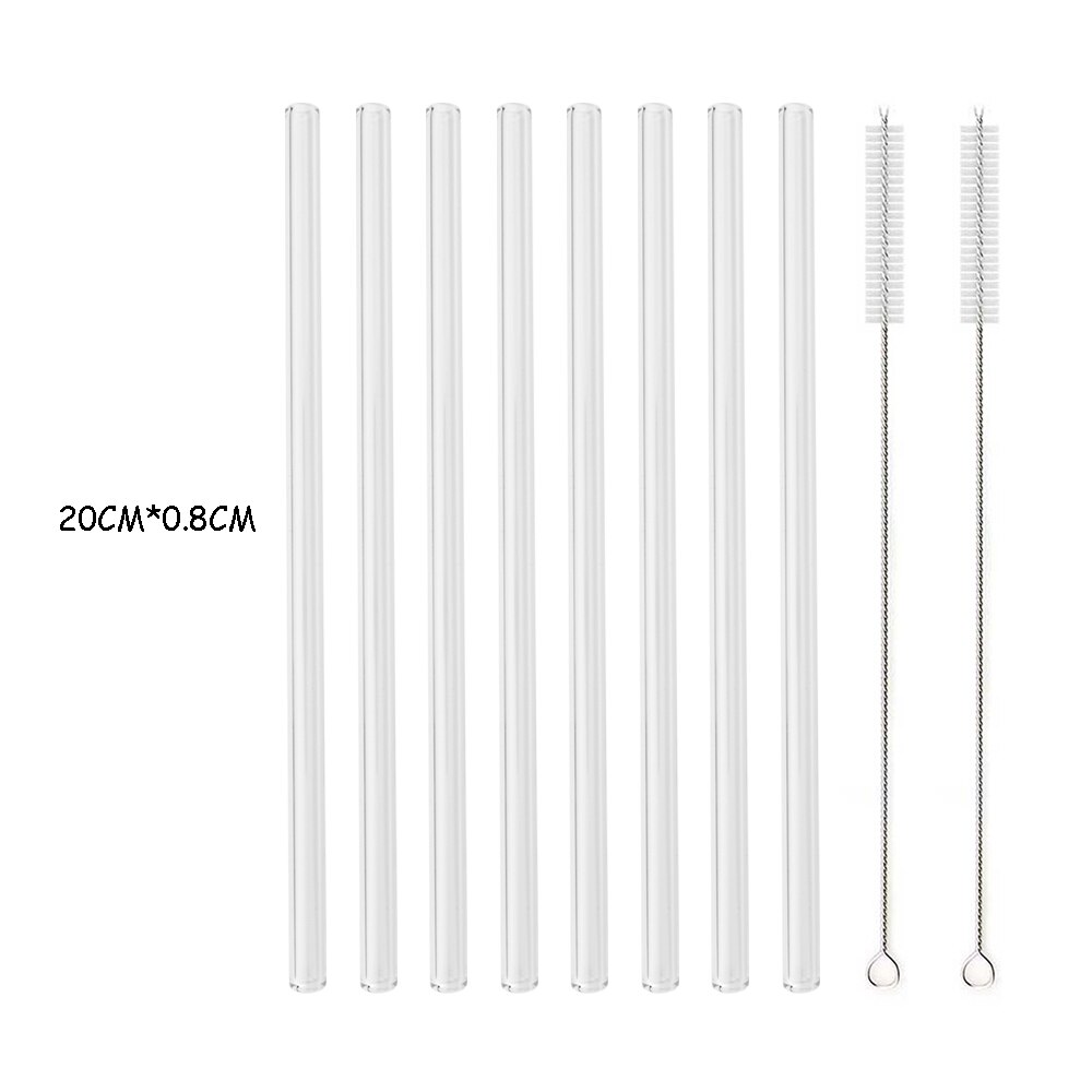 High Borosilicate Reusable Glass Straw Eco Friendly Drinking Straw Set for Smoothies Cocktails Bar Accessories Straws with Brush: 8Pcs Straight