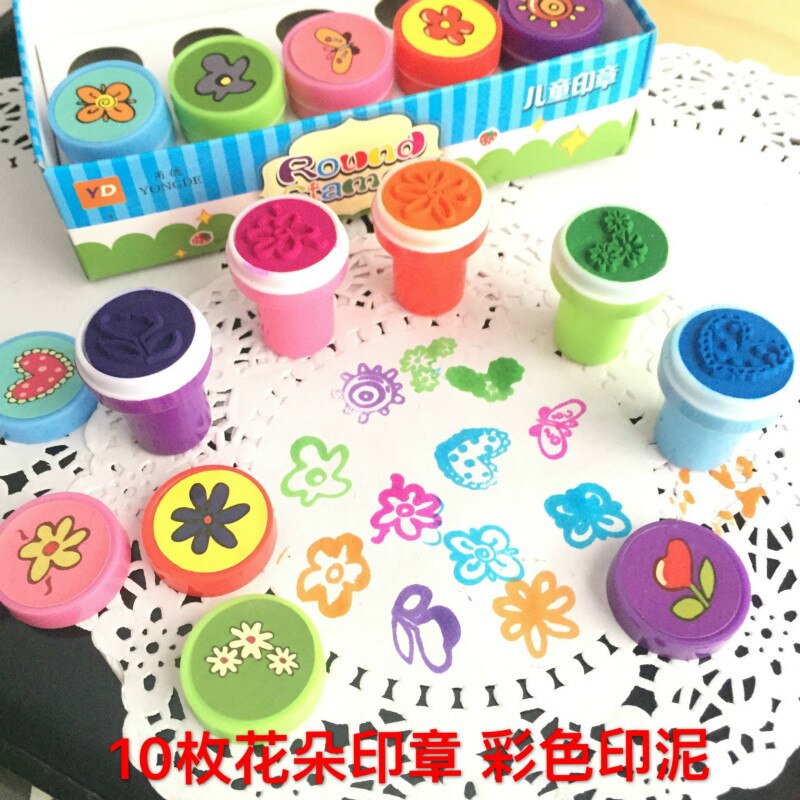 Ronde Multicolor Fun 10 Pcs Leuke Panda Kind Diy Scrapbook Kids Stempel Cartoon Stempels Scrapbooking Beloning Speelgoed