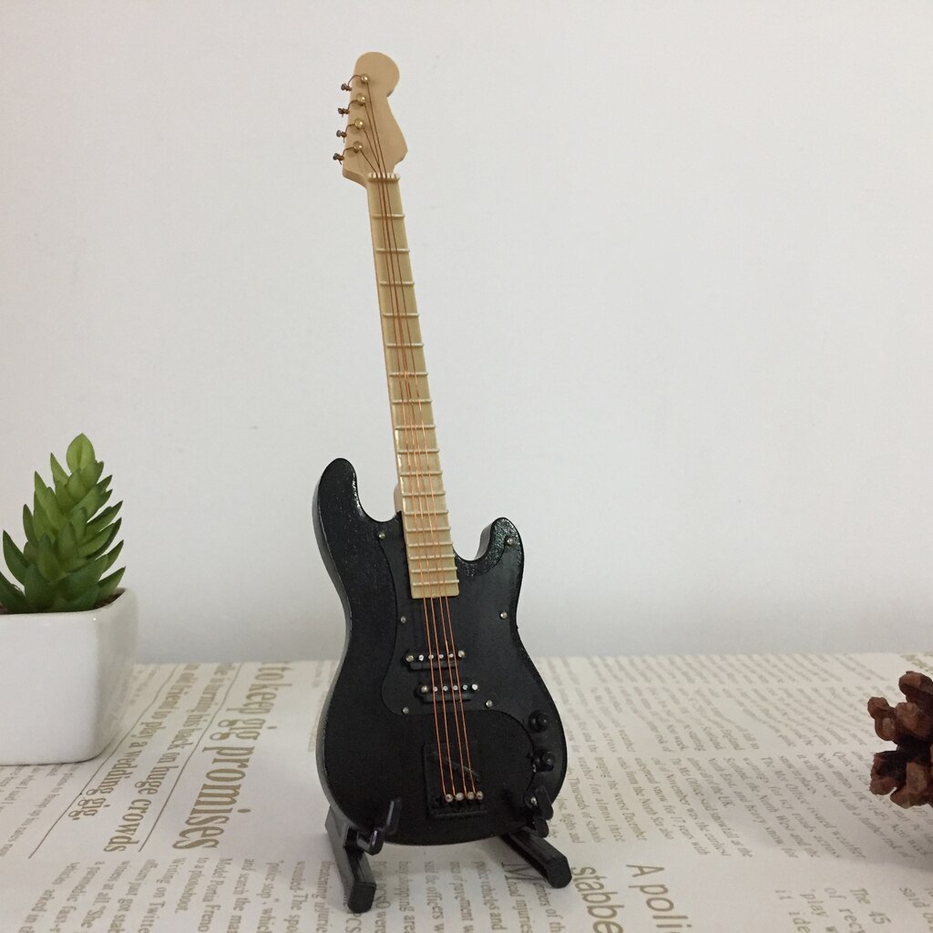 Handmade 1/6 Musical Instrument Crafts Wooden Electric Bass Guitar with Stand for for Blythe Azone 1/6 BJD Dolls House