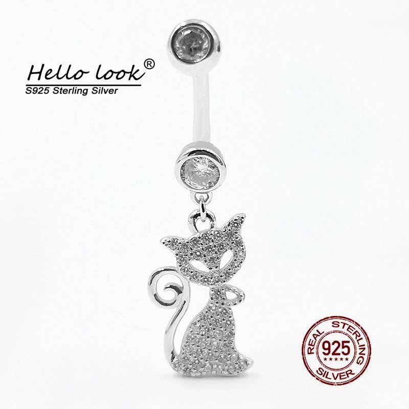 HelloLook – Piercing de nombril en argent Sterling 925, bijoux pour le corps, chat en Zircon, mignon, Dangle, nombril, Sexy: 8mm