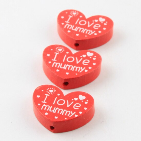 10pcs/lot Wooden DIY (I love mummy) Heart-Shaped Wooden Beads For Children's Toys & Pacifier Clip Spacer Beads: Color 8