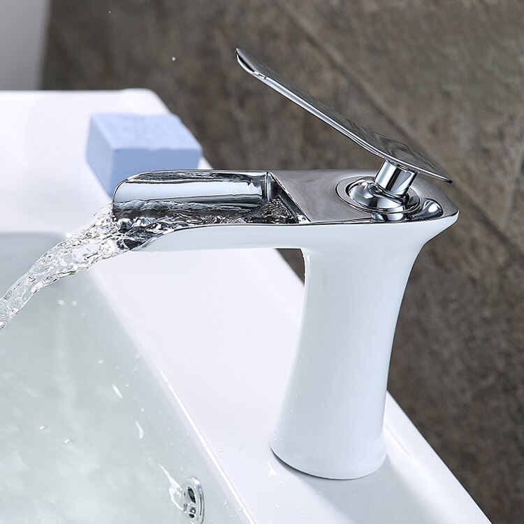 Wastafelkranen Waterval Badkamer Kraan Enkele Handgreep Wastafel Mengkraan Bad Zwarte Kraan Messing Sink Water Kraan Chrome: White and Chrome